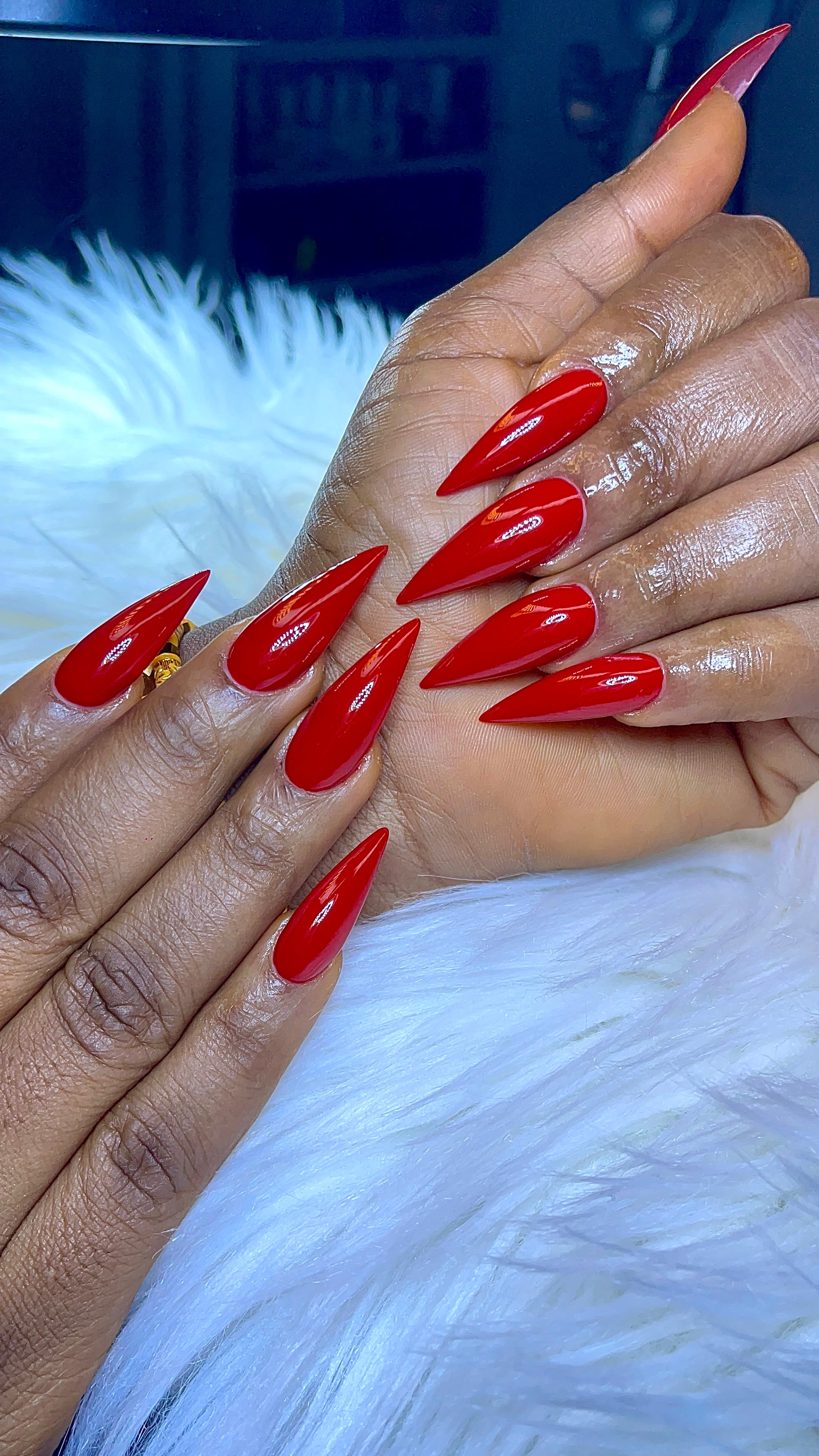 Plain red acrylic nails